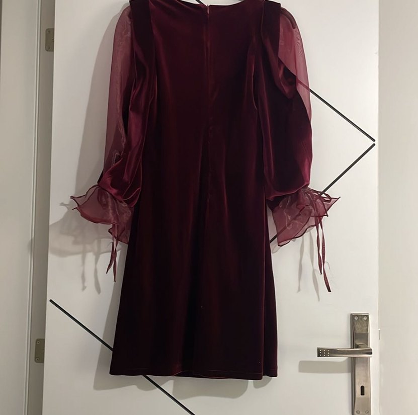 Bordo Uzun Kollu Drapeli Kadın Elbise - Görsel 4