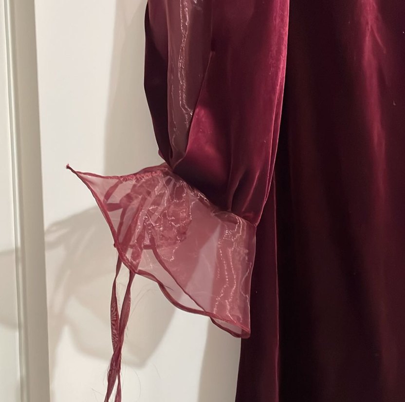 Bordo Uzun Kollu Drapeli Kadın Elbise - Görsel 2