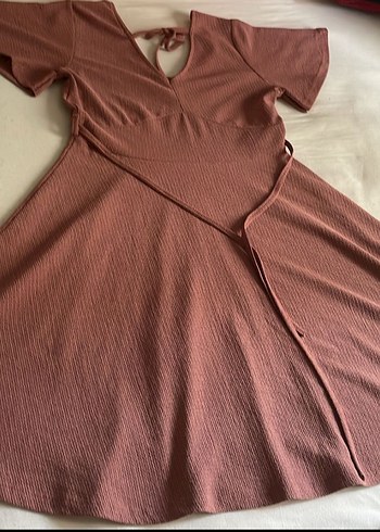 V Yaka Büzgülü Midi Triko Elbise - Görsel 2