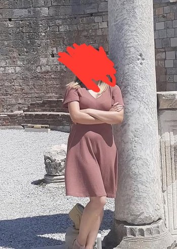 V Yaka Büzgülü Midi Triko Elbise - Görsel 3