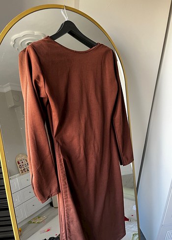 Zara Kahverengi Drapeli Uzun Kadın Elbise
