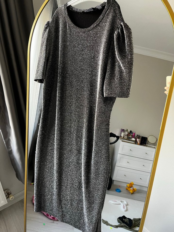 Gri Kadın Örgü Uzun Elbise - Görsel 3