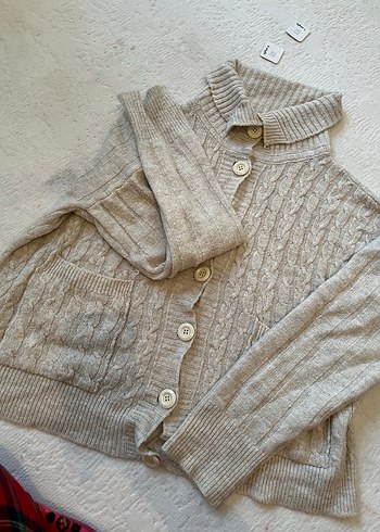 Bej Örgü Hamile Hırka Boğazlı Yaka - Görsel 2