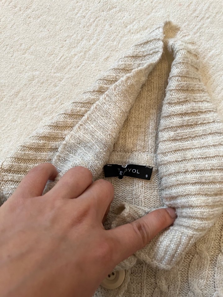 Bej Örgü Hamile Hırka Boğazlı Yaka - Görsel 3