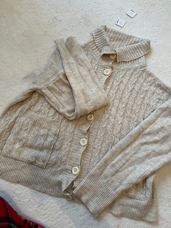 Bej Örgü Hamile Hırka Boğazlı Yaka - Görsel 2