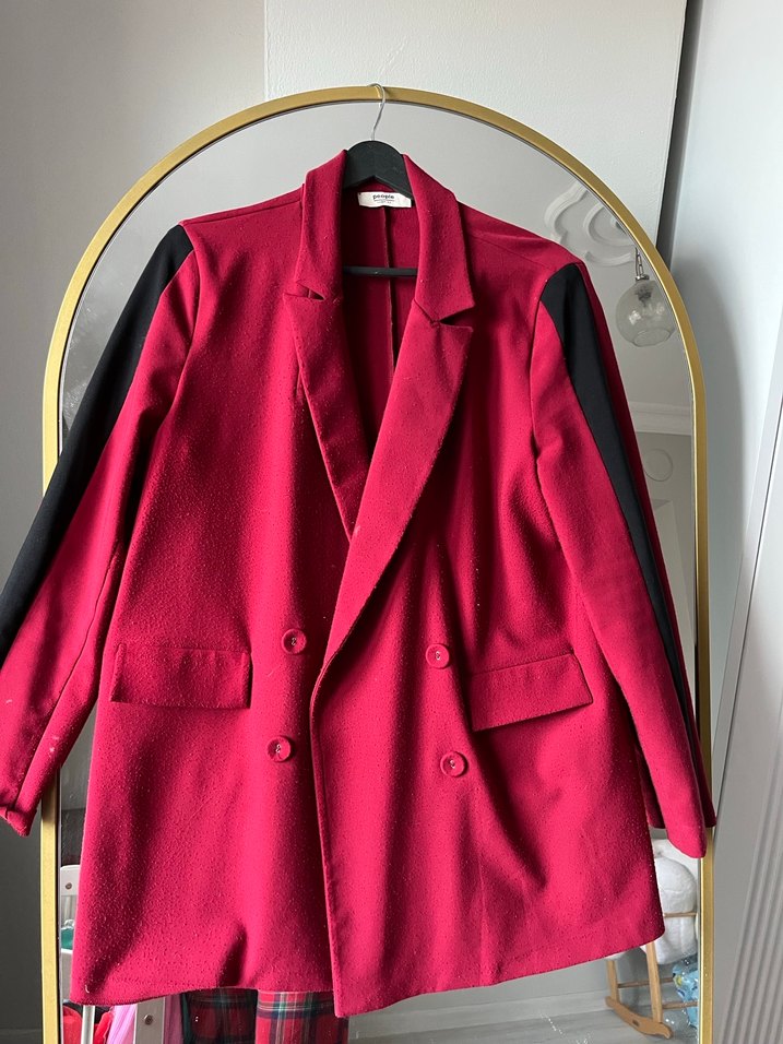 Bordo Kadın Midi Blazer Ceket - Görsel 2