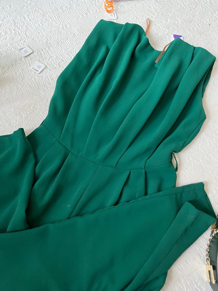 Beli Kemerli Yeşil Uzun Elbise - Görsel 3