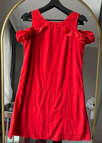 Kırmızı Volanlı Midi Kadın Elbise - Görsel 2