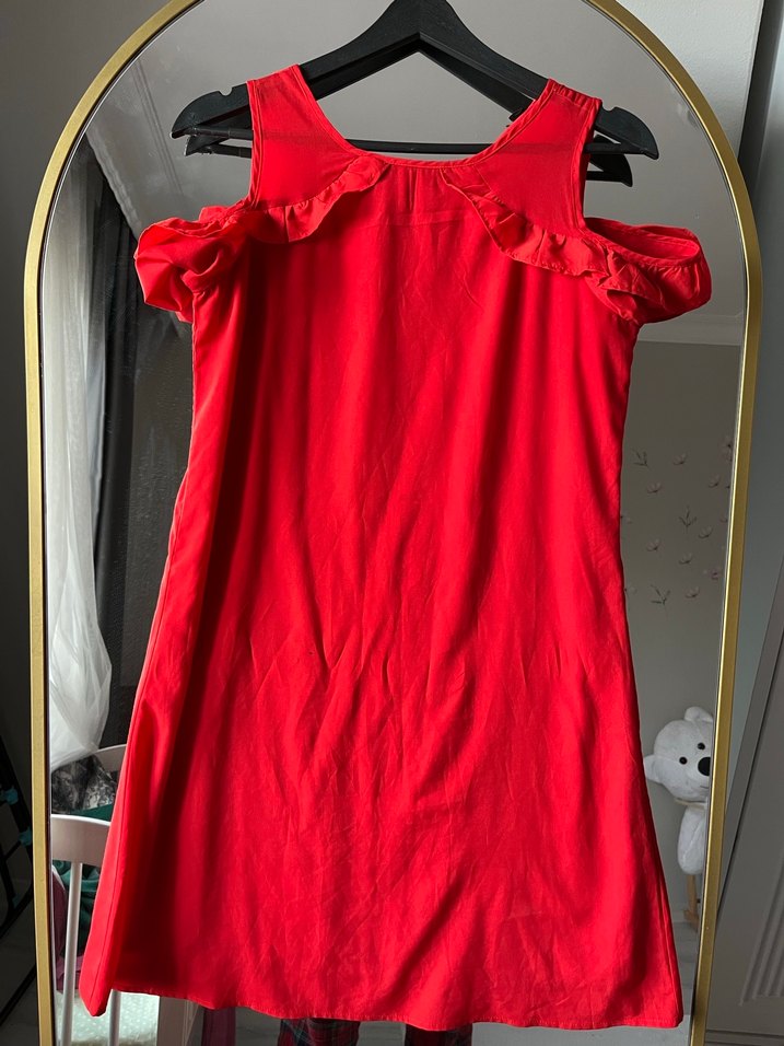 Kırmızı Volanlı Midi Kadın Elbise - Görsel 2