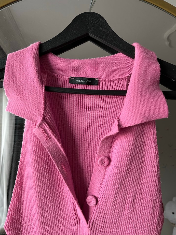 Pembe Uzun Kollarsız Düğmeli Elbise - Görsel 2