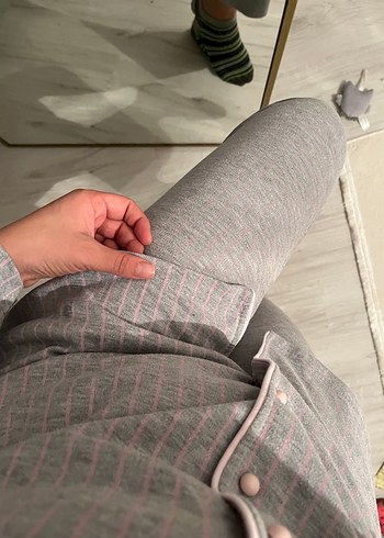 Gri Rahat Uzun Kollu Kadın Pijama Takımı - Görsel 2