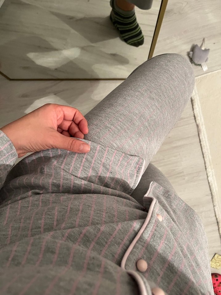 Gri Rahat Uzun Kollu Kadın Pijama Takımı - Görsel 2