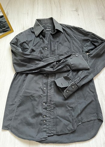 Düğmeli Gri Erkek Keten Gömlek - Görsel 2