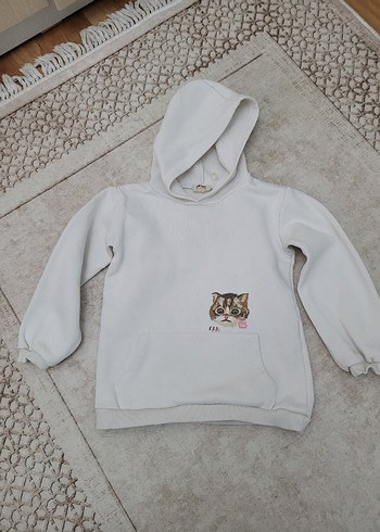 Kız Çocuk Gri Kapüşonlu Nakışlı Sweatshirt - Görsel 10