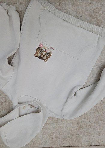 Kız Çocuk Gri Kapüşonlu Nakışlı Sweatshirt - Görsel 6