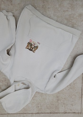 Kız Çocuk Gri Kapüşonlu Nakışlı Sweatshirt - Görsel 7