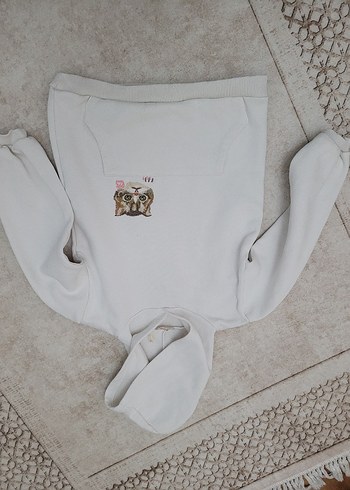 Kız Çocuk Gri Kapüşonlu Nakışlı Sweatshirt - Görsel 5