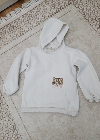 Kız Çocuk Gri Kapüşonlu Nakışlı Sweatshirt - Görsel 3