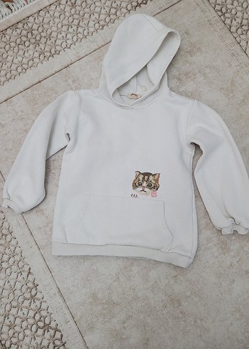 Kız Çocuk Gri Kapüşonlu Nakışlı Sweatshirt - Görsel 2