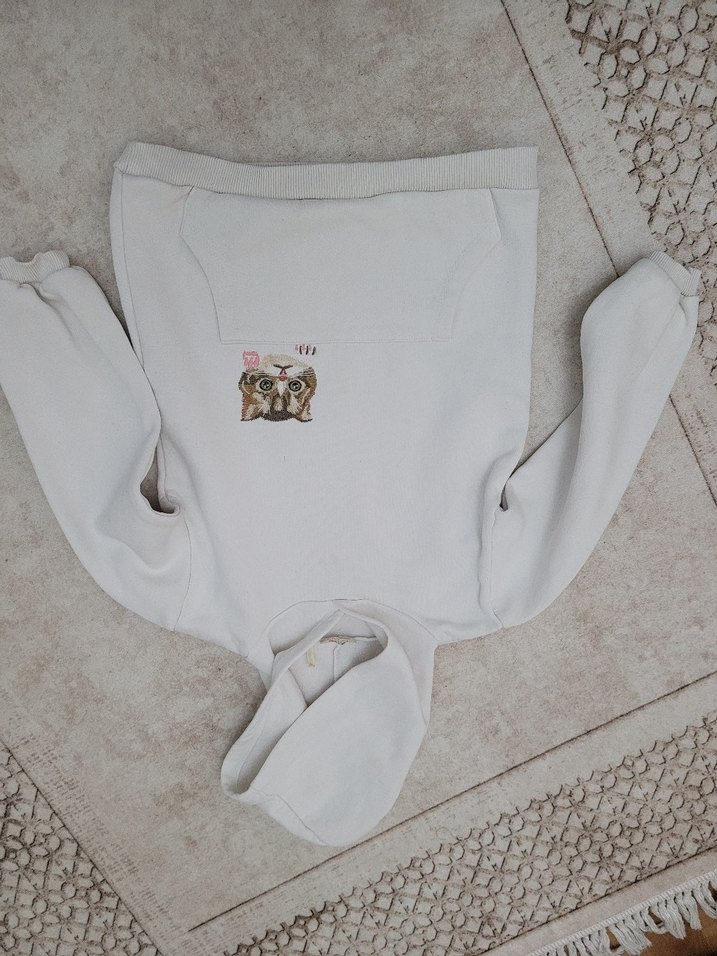 Kız Çocuk Gri Kapüşonlu Nakışlı Sweatshirt - Görsel 5