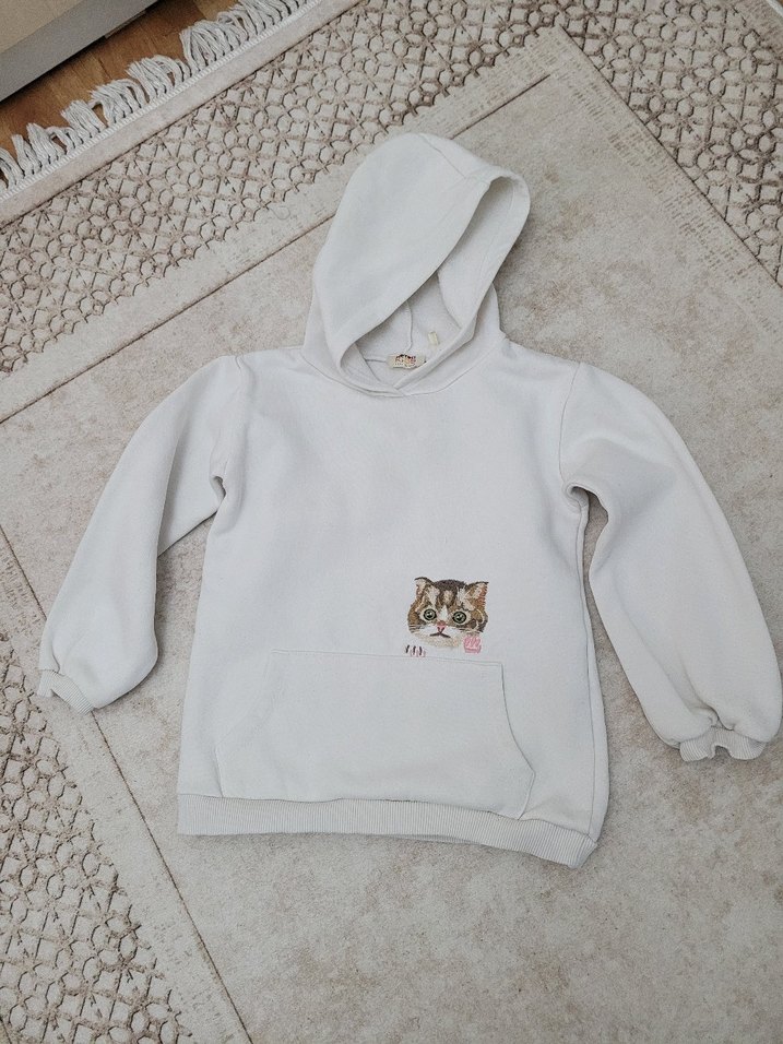 Kız Çocuk Gri Kapüşonlu Nakışlı Sweatshirt - Görsel 3