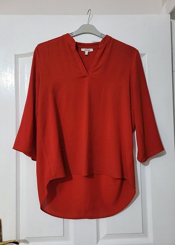 Kırmızı V Yaka Salaş Kadın Bluz - Görsel 3