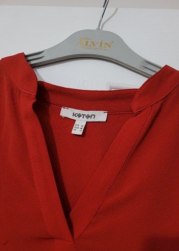 Kırmızı V Yaka Salaş Kadın Bluz - Görsel 4