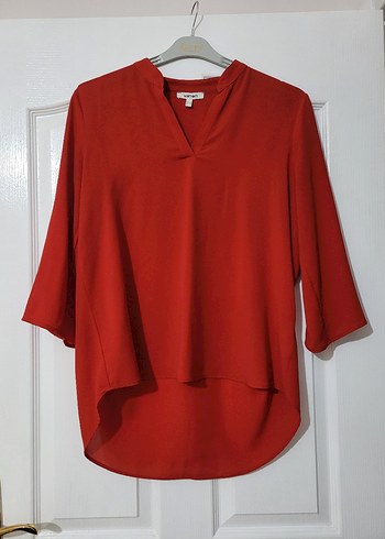 Kırmızı V Yaka Salaş Kadın Bluz - Görsel 2