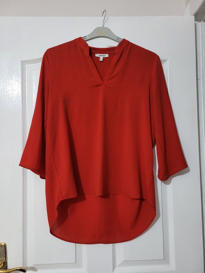 Kırmızı V Yaka Salaş Kadın Bluz - Görsel 3