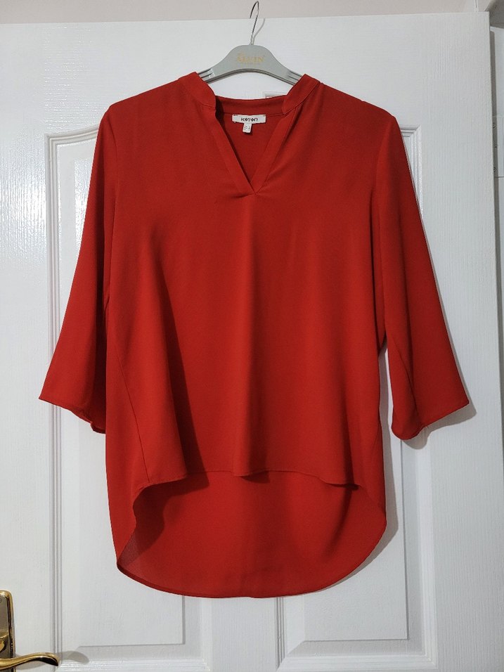 Kırmızı V Yaka Salaş Kadın Bluz - Görsel 2