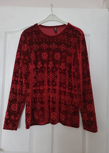 Uzun Kollu Kırmızı Desenli Bohem Bluz - Görsel 2