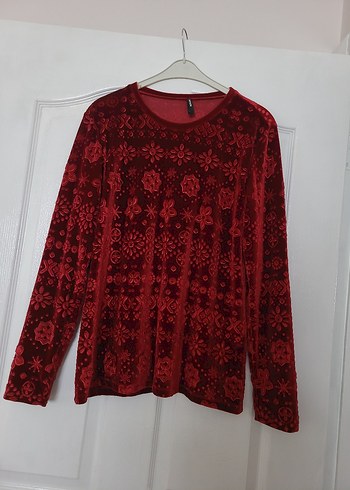 Uzun Kollu Kırmızı Desenli Bohem Bluz - Görsel 4