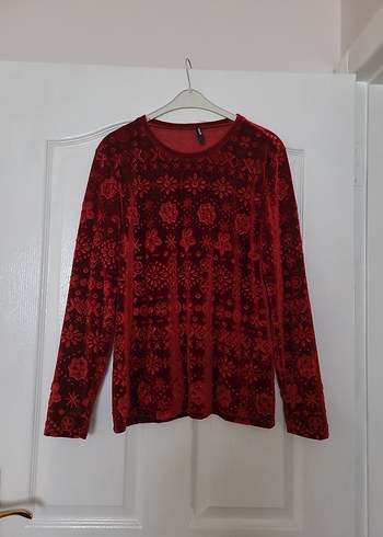 Uzun Kollu Kırmızı Desenli Bohem Bluz - Görsel 5