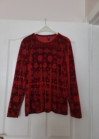 Uzun Kollu Kırmızı Desenli Bohem Bluz - Görsel 7