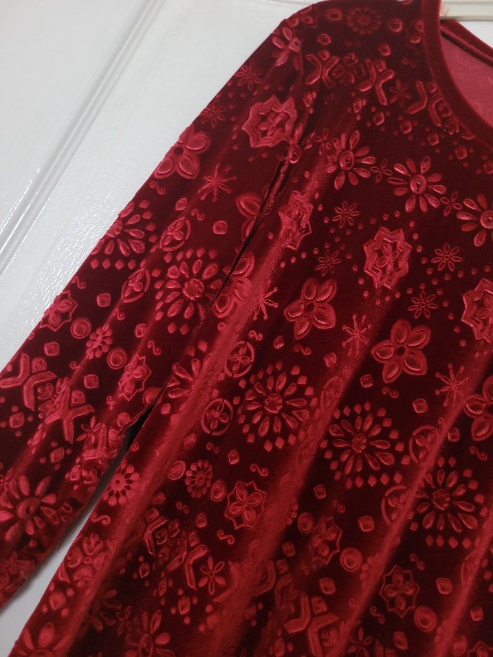 Uzun Kollu Kırmızı Desenli Bohem Bluz - Görsel 3