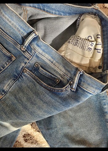 Düğmeli Gri Mavi Bağlama Desenli Kadın Jean - Görsel 7