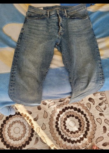 Düğmeli Gri Mavi Bağlama Desenli Kadın Jean - Görsel 3