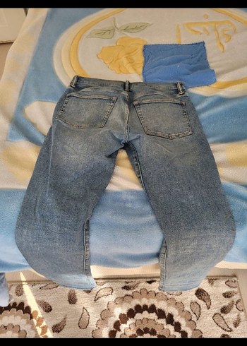 Düğmeli Gri Mavi Bağlama Desenli Kadın Jean - Görsel 4