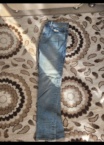 Düğmeli Gri Mavi Bağlama Desenli Kadın Jean - Görsel 2