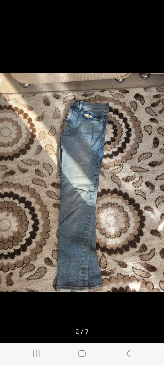 Düğmeli Gri Mavi Bağlama Desenli Kadın Jean - Görsel 2