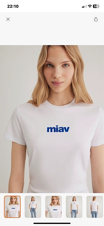 Mavi Miav Baskılı Beyaz Tişört Regular Fit / Normal Kesim