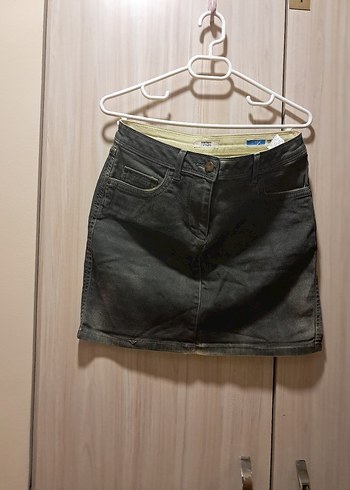Siyah Kemerli Denim Mini Etek