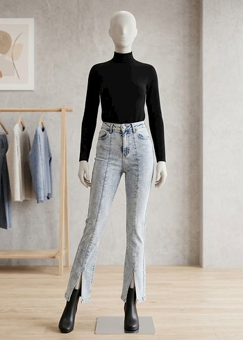 Diğer Acik Mavi Yuksek Bel Denim Jean