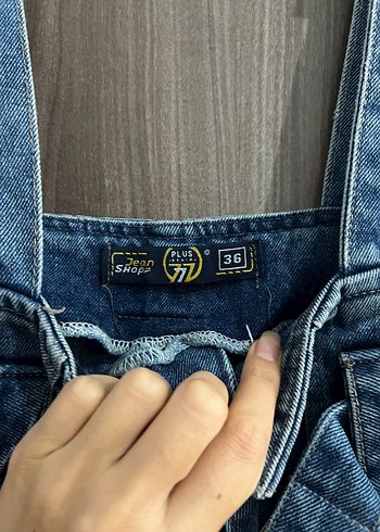 Diğer Kadın Lacivert Denim Askılı Bol Paça Tulum