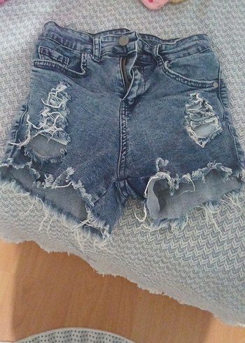 cocuk mavi Renkli Yırtık Mini Denim Şort