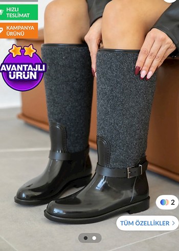 Gri Tokalı Kadın  Yağmur Çizmesi - Görsel 2