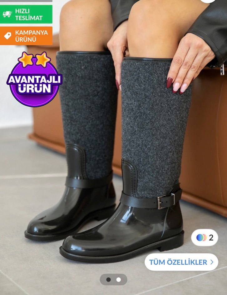 Gri Tokalı Kadın  Yağmur Çizmesi - Görsel 2
