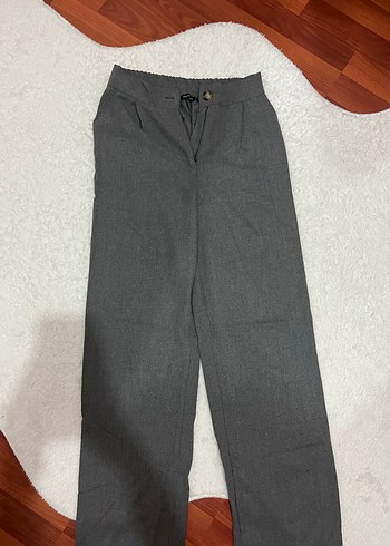 Gri Düğmeli Kadın Uzun Kumaş Pantolon - Görsel 2