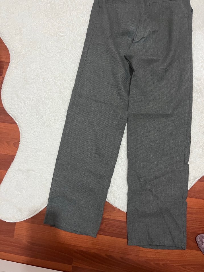 Gri Düğmeli Kadın Uzun Kumaş Pantolon - Görsel 4