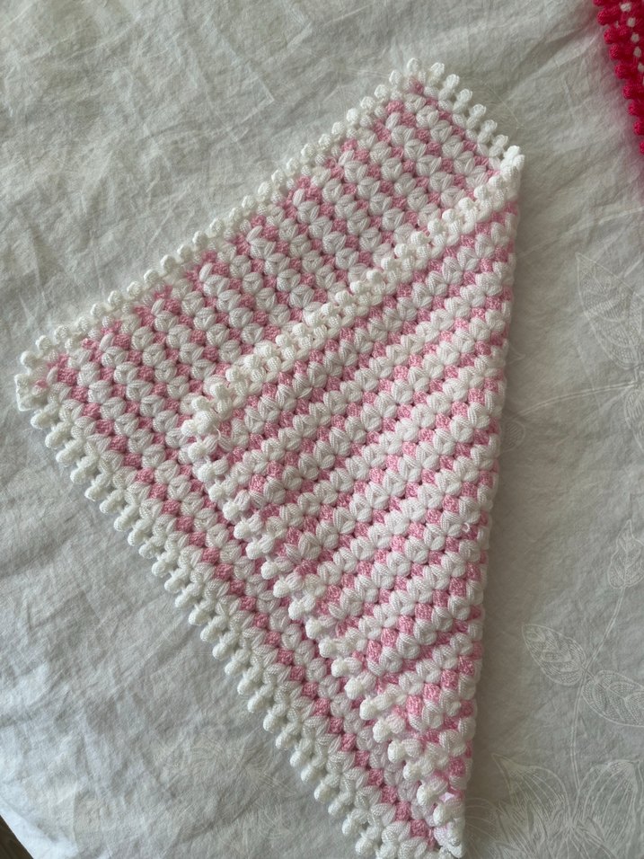 Pembe Beyaz Örgü Banyo ilifi lifi - Görsel 2